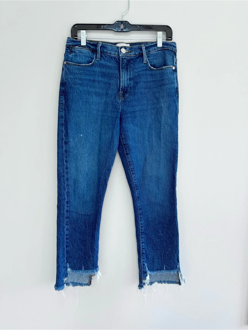 Frame Le High Straight Leg Distressed Cropped Stretch Jeans Medium Blue Wash, 29 - Picture 3 of 12